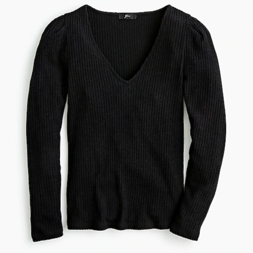 J.Crew, M, Puff-sleeve V-neck top in soft rib Puff-sleeve V-neck, NWT
